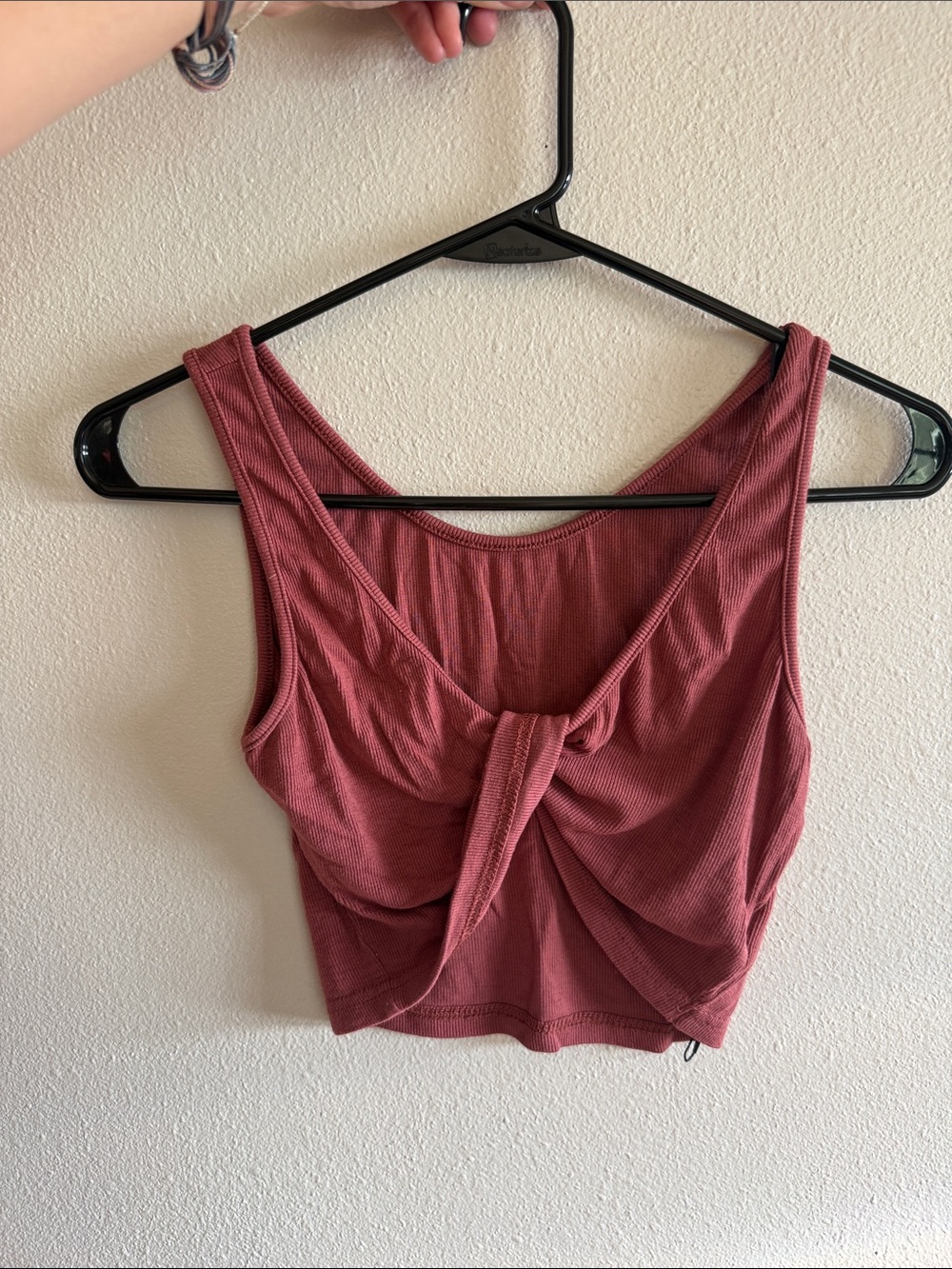 SHEIN Rosewood Ribbed Knot-Front Cropped Tank